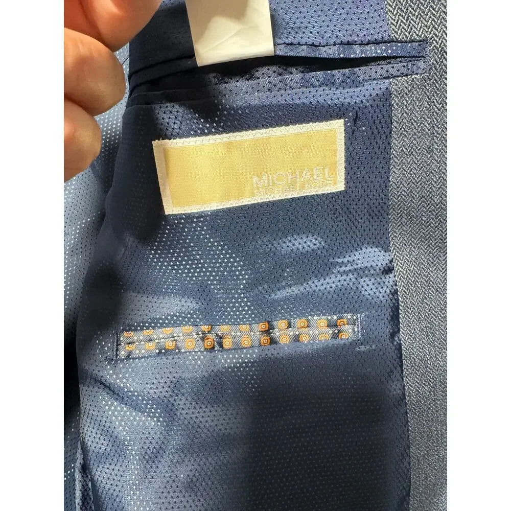 NWT Michael Kors Blazer Jacket Mens 42 Blue Houndstooth Two Button Notch Lapel